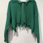 Cropped Knit Zip Up Sweater Hoodie Womens M/L Green Oversized Travel Minimalist Size M Photo 0
