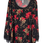 Catherines  Shirt Tunic Top Womens Plus size 5X Black Red LS Floral Popover Photo 0