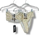 Pretty Little Thing Cream Hammered Trim Bandeau & High Waist Bikini 2-Piece Set Photo 3