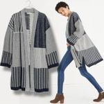 Madewell Merino Wool Collage Patchwork Oversized Cardigan Sweater Navy Large Photo 0