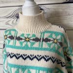 American Eagle Oversized Blue & Cream Mock Neck Fair Isle Sweater Photo 3