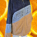 Bershka Forever Awesome Tan Blue Full Zip Sherpa Jacket Size Small Photo 0