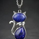 Lapis Lazuli Natural Stone Cute Cat Pendant Necklace Photo 0