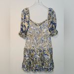 Hemant & Nandita Mala Blue Gold White Metallic Smocked Mini Dress Size M Photo 3