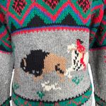 Vintage Skyr Knit Shetland Wool Sweater Native Art Buffalo Horse Rider Teepees Gray Size M Photo 5