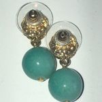 Liz Claiborne LCI Gold Tone Knot & Semi Precious Teal Beads Pierced Earrings Photo 3