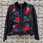 Vintage 90s Ugly Christmas Stockings Embroidered Cardigan Sweater Fur Collar XL Black Photo 0