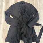 Dalia Collection  Black Ruffle Trench Coat Size 6 Photo 2