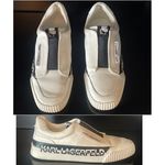 Karl Lagerfeld PARIS Leather White Black Logo Slip-On Sneakers $129 EUC Wmn 7 Photo 10