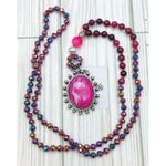 Brand New Agata Beaded Pendant Necklace Pink Purple Iridescent Oval Stone 17" Photo 9
