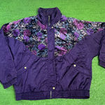 Vintage‎ Womens Windbreaker LG Purple Funky Floral 9ps Grandma Grunch Jacket EUC Photo 0