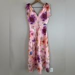 Maison Tara V Neck Pink Watercolor Floral Maxi Dress with Bow Straps size 6 $148 Photo 11