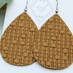 Handmade Genuine Leather Camel Brown Weave Teardrop Earrings Photo 1