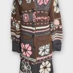 Lucky Brand Vintage Y2K Lucky Maxi Chunky Knit Wool Sweater Coat w/ Fringe – Brown S/M Boho Photo 0