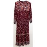 Knox Rose Floral Print Long Sleeve V-Neck Button Down Shift Midi Dress Burgundy Photo 13