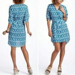 Maeve NEW Anthropologie Ikat Frequencies Blue White Shirt Dress Preppy Vacation Photo 6