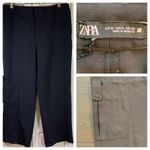 ZARA  Women Cargo Pants Black XL Wide Leg Utility Pocket High Waisted Photo 14