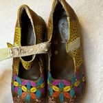Socofy Leather 7 Mary Jane Shoe Flower Embossed Blue Yellow Green Platform Brown Photo 5