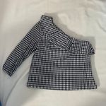 J.Crew NWT ‎ Gingham Plaid Ruffle Top One Shoulder Navy 6P Photo 2