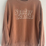 Aerie Sweatshirt Womens Size XXS Sunday Scaries Tan Distressed Oversized Preppy Photo 0