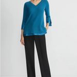 Lafayette 148 Cornflower Blue Cashmere Faux Silk Trim Sweater Top Extra Small P Size XS Photo 1