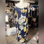 Alexa B Nites yellow blue floral dress gold filament shoulder open short sleeve Size 16W Photo 1