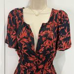 Anthropologie  The Somerset Jumpsuit Satin Black Red Floral Print V Neck Small Photo 7