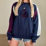 IZOD Vintage Golf Embroidered Striped Crewneck Sweatshirt in Navy/Burgundy/White Photo 0