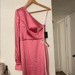 Mac Duggal NWT  Size 2 Pink 26712 ONE SHOULDER BISHOP SLEEVE SATIN Formal GOWN Photo 4