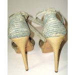 New Womens Ralph Lauren Collection Purple Label Raffia Heels 10.5 Italy Blue Tan Photo 1