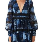 Bardot  Hallie Blue Black Floral Mini Dress Lace‎ V Neck Button Long Sleeve 6 Med Photo 0
