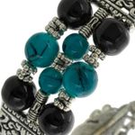 TURQUOISE, BLACK & ANTIQUE SILVER BRACELET Photo 1
