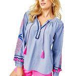 Lilly Pulitzer  NWT Haddie Tunic Top Embellished Sz Medium Blueberry Chambray Photo 2