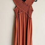 Flawless Brown Shirred Criss Cross Maxi Dress - Medium Photo 6