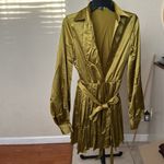 House Of CB  'Allegra' Chartreuse Pleated Shirt Dress NWT‎ XS Tall Photo 2
