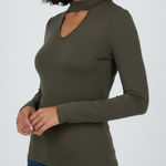 Hippie Kulse Long Sleeve Mock Neck Cutout Knit Top Olive Green Size XS Photo 0