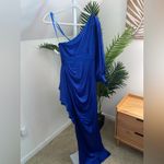 Mac Duggal One Shoulder Bishop Sleeve Gown Maxi Dress 55398 Sapphire Blue 2 Photo 7