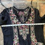 Floral Embroidered Boho Bohemian Pullover Tunic Shirt Black Photo 2