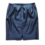 Oleg Cassini Vintage Metallic Skirt Navy Blue Black Silver Size 8 Photo 3