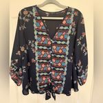 West Kei Floral Navy Blouse with Tie Front Photo 1