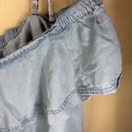 Free People Free‎ People Off the Shoulder Denim Chambray Spaghetti Strap Size Large Boho Photo 4