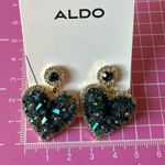 ALDO  earrings crystals piled blue hearts gold tone embroidered edge drops Photo 7