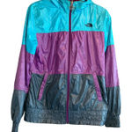 The North Face  Retro Windbreaker Jacket Hooded Turquoise Purple Gray‎ Small Photo 0