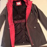 Nautica Womens Gray Water Resistant Jacket Hooded Full Zip Rain Parka Large Line Photo 4