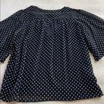 Ann Taylor Navy and White Shirred Split Neck Popover – Size Small Photo 9