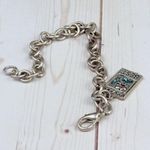 Vintage Y2K Flower Charm Bracelet Silver Chain Pink and Blue Rhinestones Photo 2