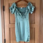 HYFVE  Milkmaid Thigh Slit Smocked Back Ruffle Satin Mini Dress size Large​​ Photo 1
