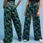 Anthropologie  Elevenses Navy & Kelly Green Floral Wide Leg Pants Photo 1