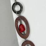 Chico's Chunky Red Green Mixed Media Statement Necklace Silver Tone β¨ Photo 4