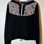 Maeve by Anthropologie Floral Panel Hooded Pullover Black Hoodie Size Medium Photo 0